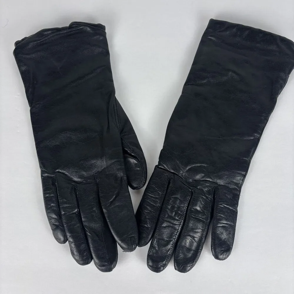 Vintage Aris Women's Gloves Leather Cashmere Lined Black Size 7